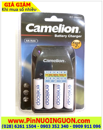 Camelion BC-0905A; Bộ sạc Nhanh 2 giờ kèm 4 pin sạc Panasonic Eneloop BK-3MCCE (AA2000mAh 1.2v)